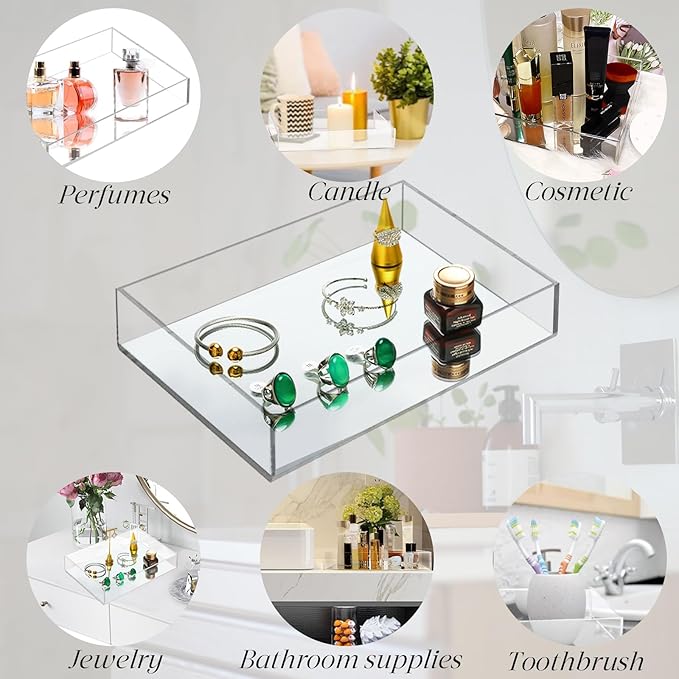 Vanity Tray, Multifunctional Bathroom Decorative Tray with Smooth Mirror Home Décor