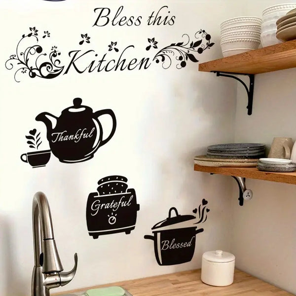 Bless This Kitchen – Cooker, Teapot – Beautiful Kitchen Wall Decal