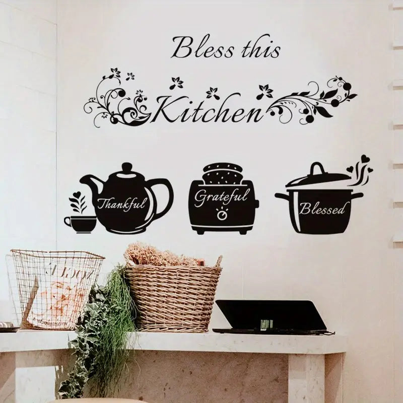 Bless This Kitchen – Cooker, Teapot – Beautiful Kitchen Wall Decal