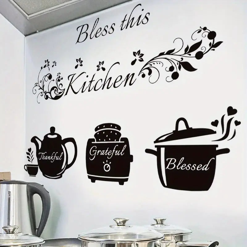 Bless This Kitchen – Cooker, Teapot – Beautiful Kitchen Wall Decal