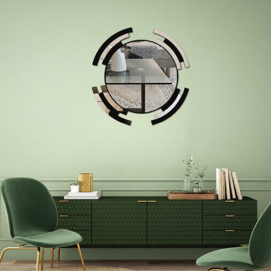 Premium Silver & Black Line Mirror Wall Decor