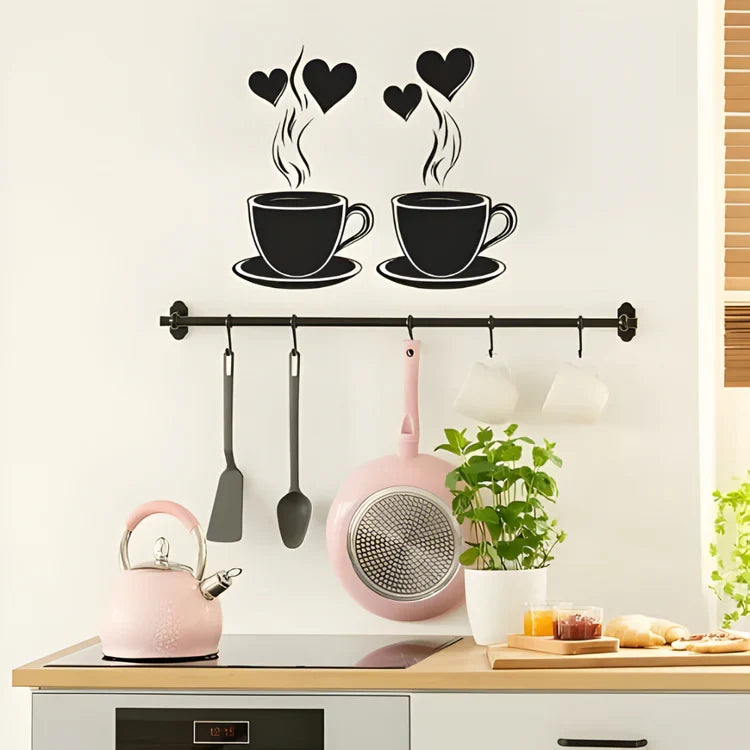 Coffee With Hearts & Love Acrylic Wall Decal