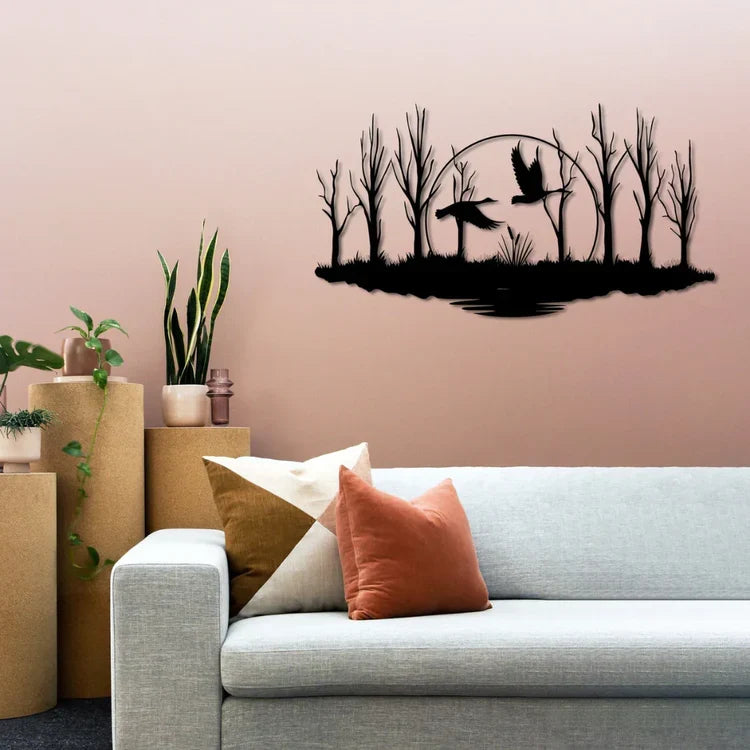 Tranquil "Ducks in Flight" Black Acrylic Wall Art – Wetland Nature