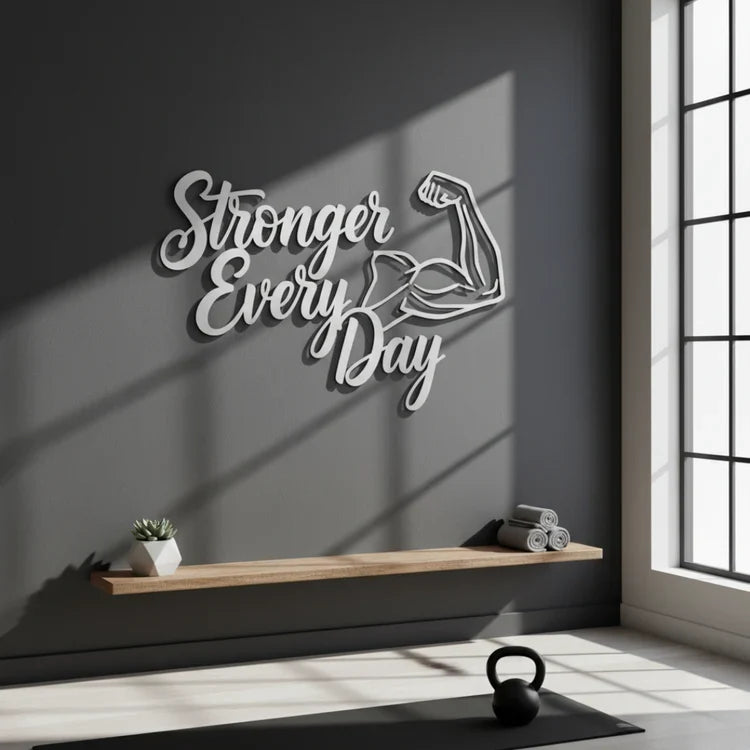 "Stronger Every Day" Acrylic Wall Art – Modern Fitness Decor