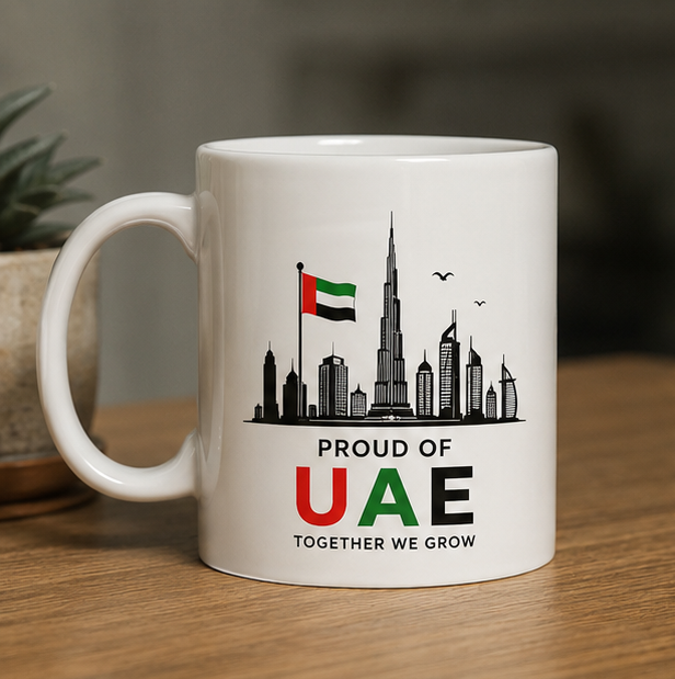 Proud of UAE Ceramic Mug – Dubai Skyline Design Coffee Cup
