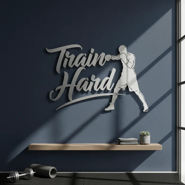 "Train Hard" Acrylic Wall Art – Boxer & Gym Motivation Decor