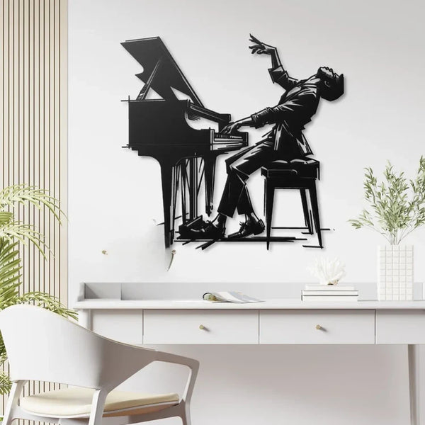 Expressive "Passionate Pianist" Black Acrylic Wall Art – Piano Silhouette Decor