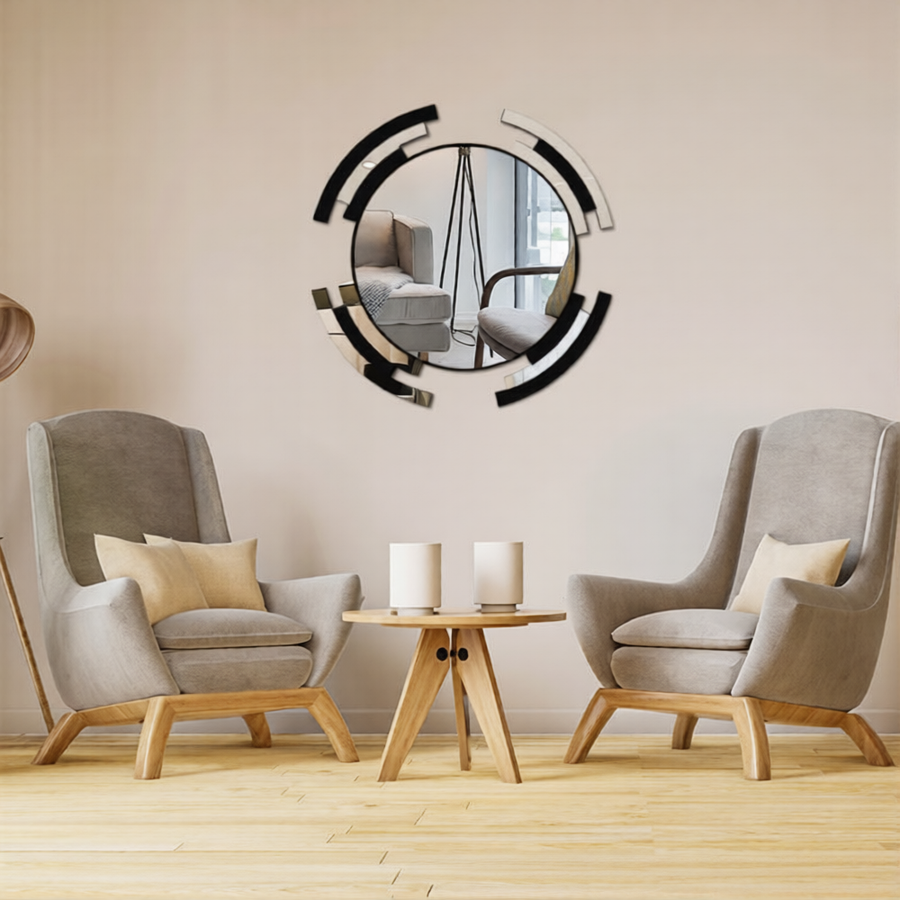 Premium Silver & Black Line Mirror Wall Decor