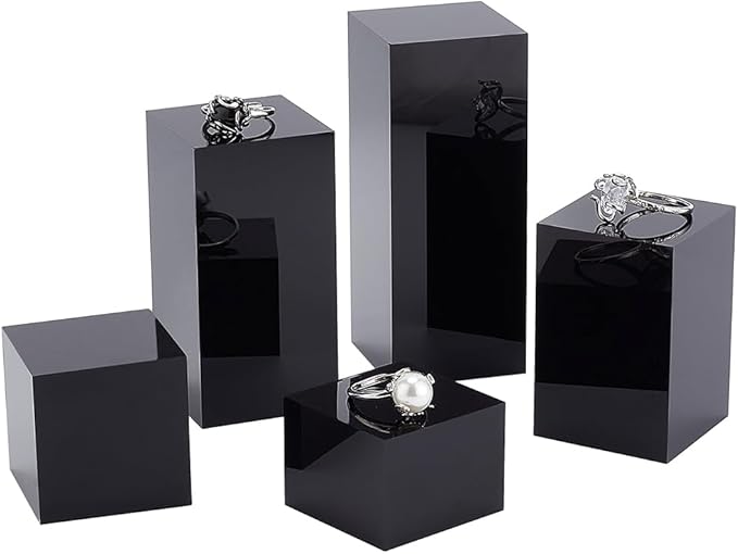 5Pcs Black Acrylic Cube Display Block 3/4/6/8/10cm Solid Display Pedestal Stand for Gem