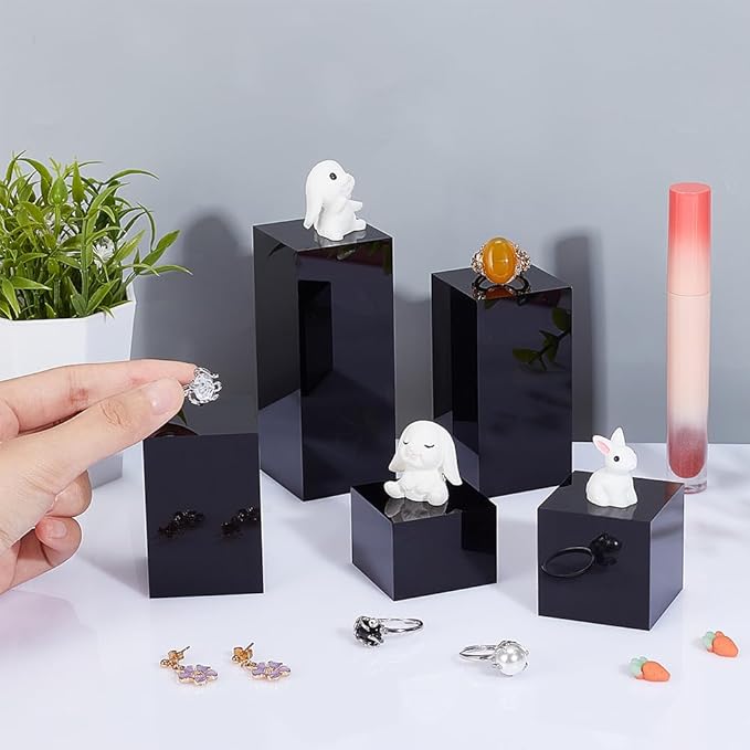 5Pcs Black Acrylic Cube Display Block 3/4/6/8/10cm Solid Display Pedestal Stand for Gem