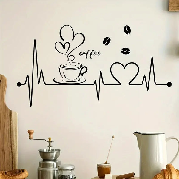Coffee, Heart & Love ECG Signal Art – Beautiful Kitchen Wall Decal