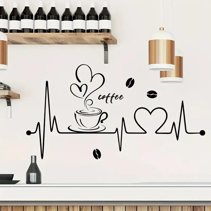 Coffee, Heart & Love ECG Signal Art – Beautiful Kitchen Wall Decal
