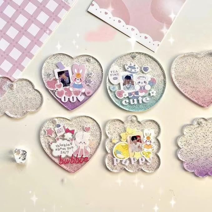 60 Pcs Acrylic Blanks with Keychain Accessories