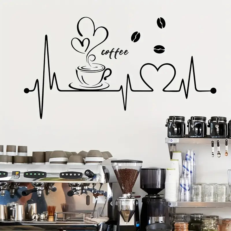 Coffee, Heart & Love ECG Signal Art – Beautiful Kitchen Wall Decal