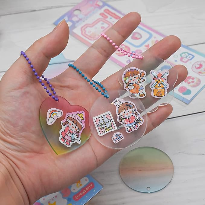 60 Pcs Acrylic Blanks with Keychain Accessories