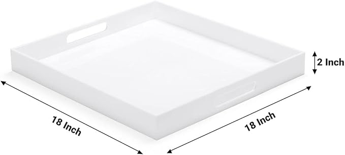 White Acrylic Large Ottoman Tray with Handles Spill Proof Serving Tray Rubber Boot