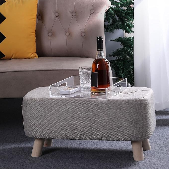 Acrylic Ottoman Tray with Handles 10x10x2 Inch Spill Proof Serving Tray Safe Edge