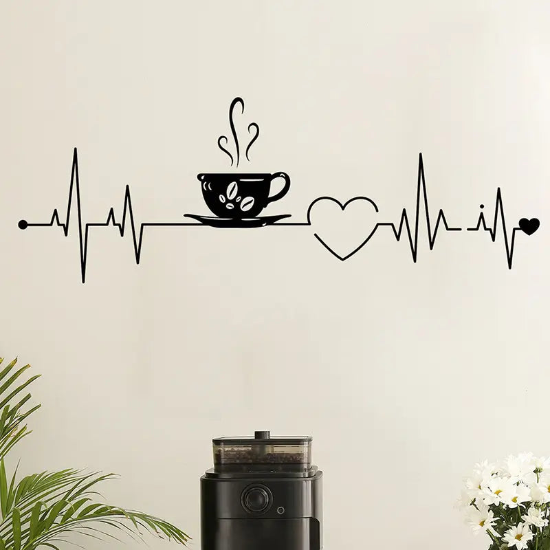 Coffee Cup With Heart ECG Signal – Beautiful Kitchen Wall Decal