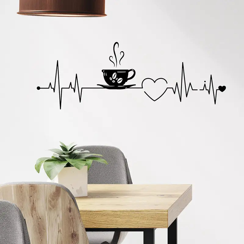 Coffee Cup With Heart ECG Signal – Beautiful Kitchen Wall Decal