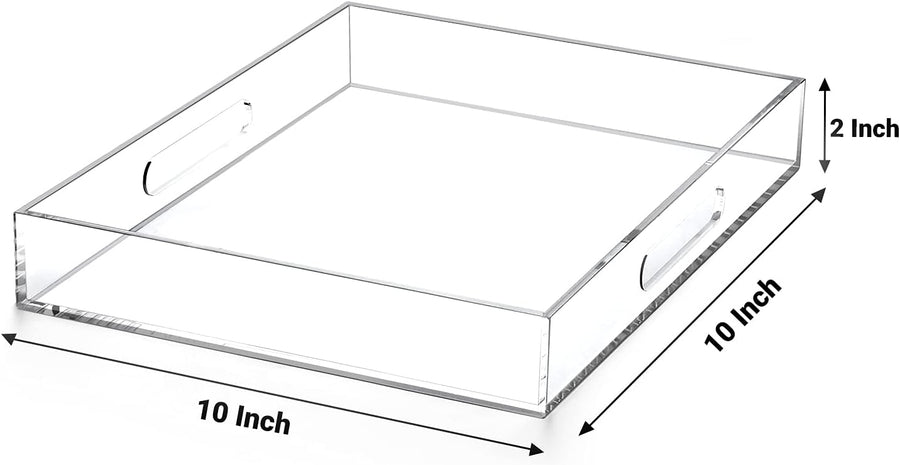 Acrylic Ottoman Tray with Handles 10x10x2 Inch Spill Proof Serving Tray Safe Edge
