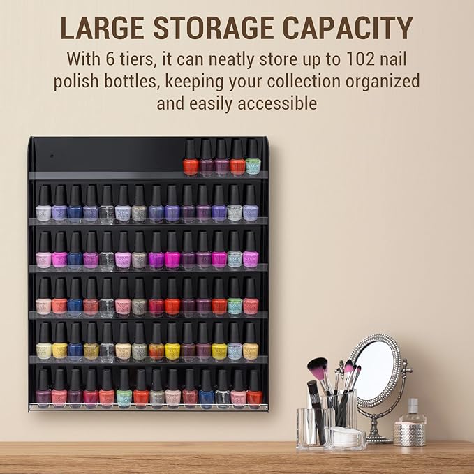 Black Acrylic Wall-Mounted Nail Polish Rack