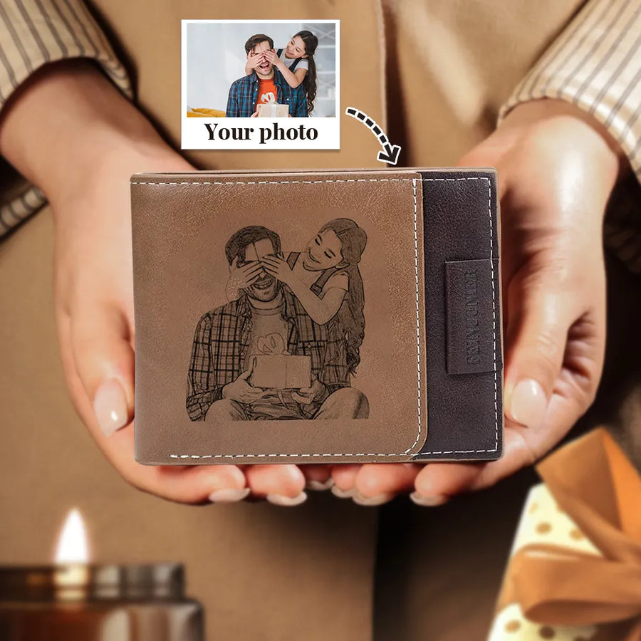 Personalized Men’s Photo Wallet – Engraved Wallet Gift for Him