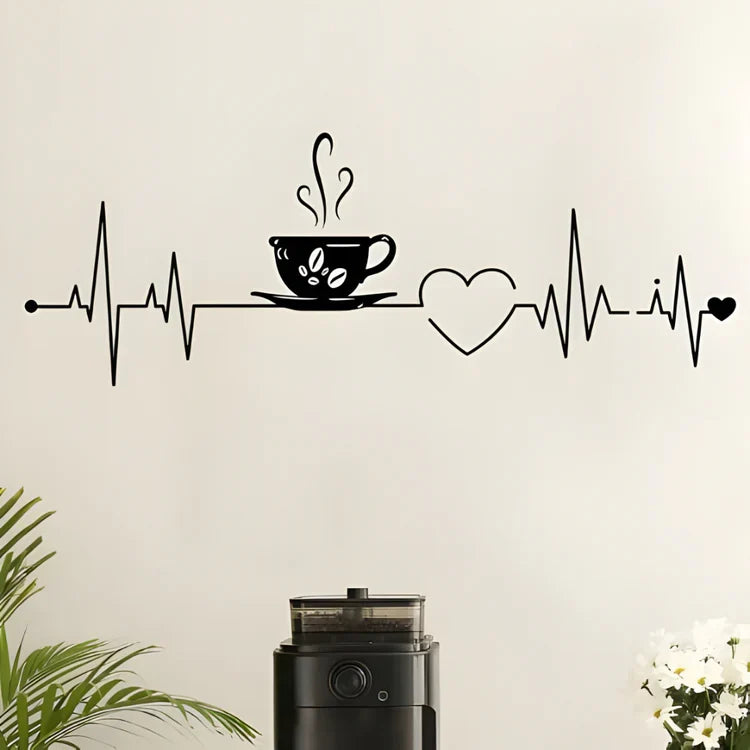 Coffee Cup Heart ECG Acrylic Wall Decal