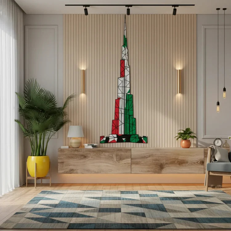 Geometric Burj Khalifa UAE Flag Acrylic Wall Art – Office Decor