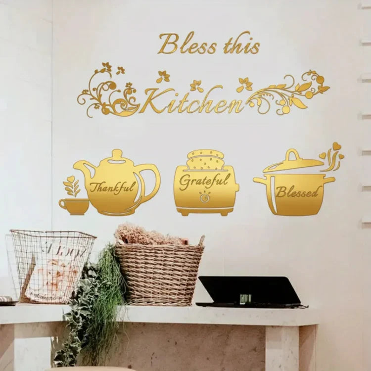 "Bless This Kitchen" Cooker Teapot Acrylic Wall Decal