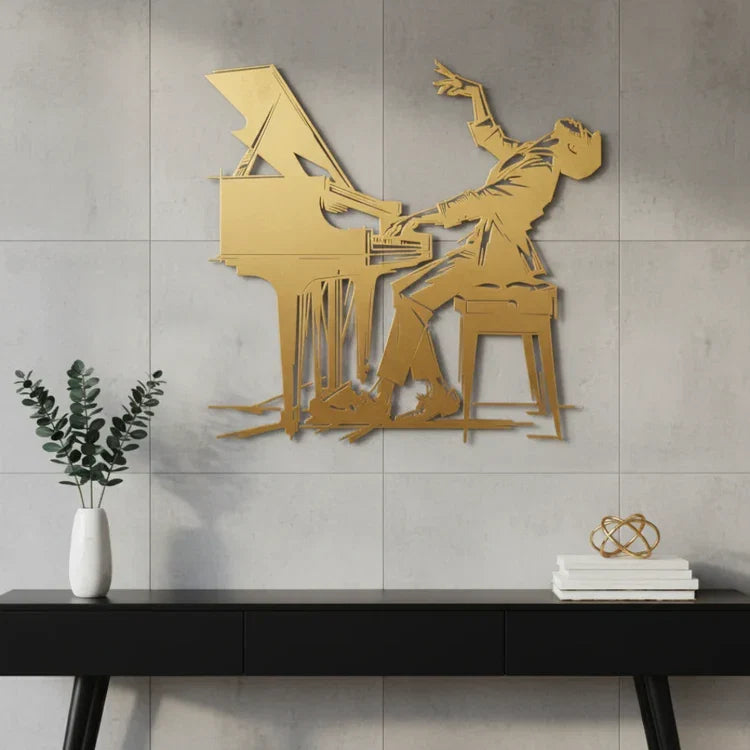 Expressive "Passionate Pianist" Black Acrylic Wall Art – Piano Silhouette Decor