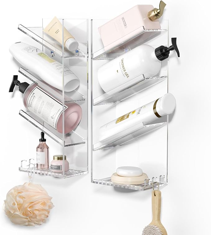 Clear Acrylic Shower Caddy – Wall-Mounted Bathroom Organizer Shelf with Suction Cups