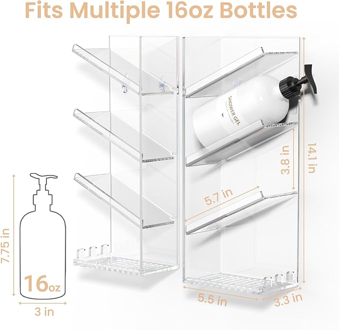 Clear Acrylic Shower Caddy – Wall-Mounted Bathroom Organizer Shelf with Suction Cups