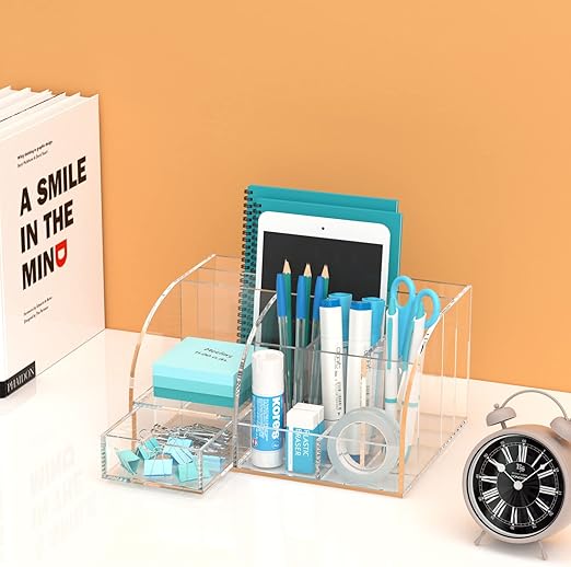 Clear Acrylic Desk Organizer with Drawer