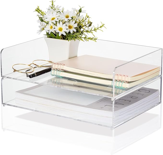 Acrylic Desk Organizers and Accessories Tier Paper File Organizer Tray Stackable Document