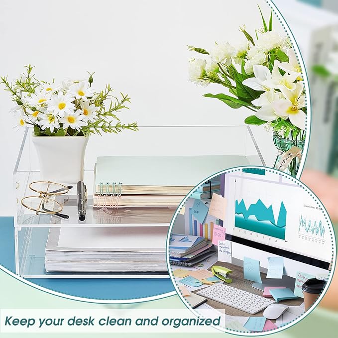 Acrylic Desk Organizers and Accessories Tier Paper File Organizer Tray Stackable Document