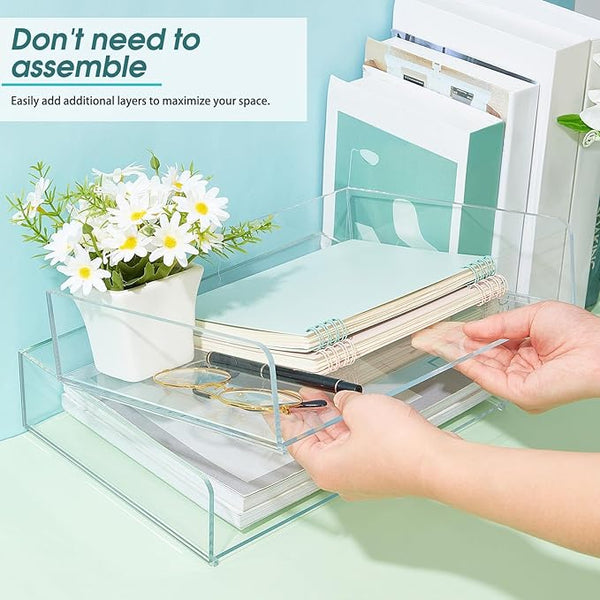 Acrylic Desk Organizers and Accessories Tier Paper File Organizer Tray Stackable Document