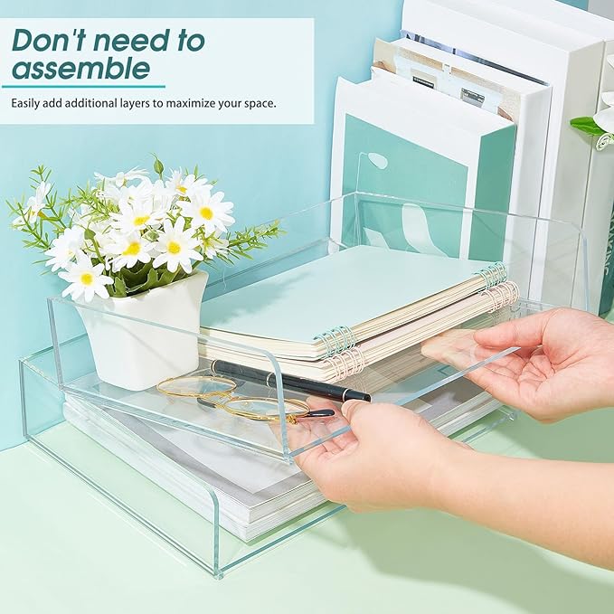 Acrylic Desk Organizers and Accessories Tier Paper File Organizer Tray Stackable Document