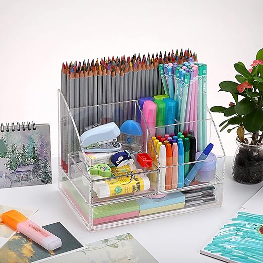 Acrylic Desk Supply Organizer with Drawers
