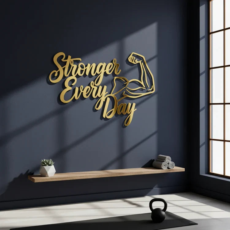 "Stronger Every Day" Acrylic Wall Art – Modern Fitness Decor