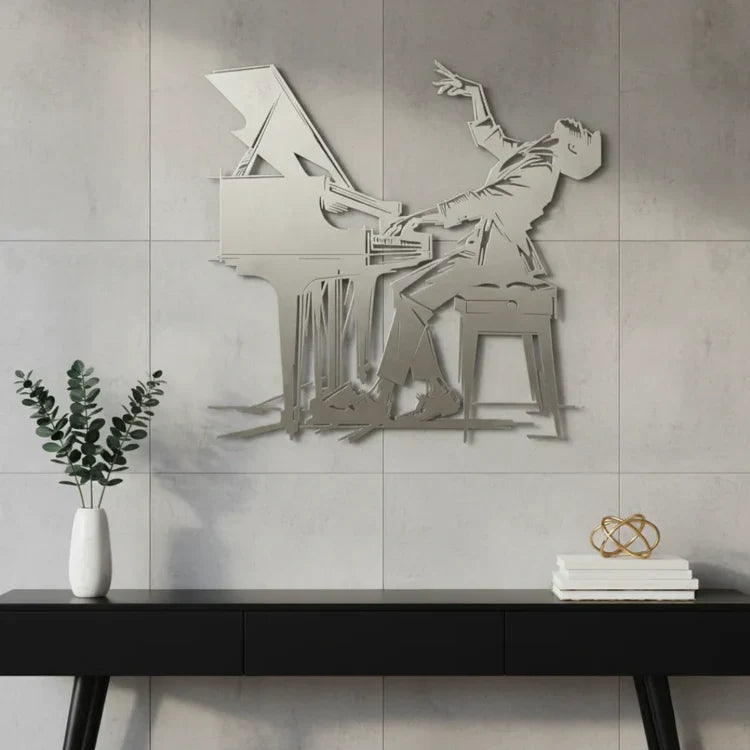 Expressive "Passionate Pianist" Black Acrylic Wall Art – Piano Silhouette Decor