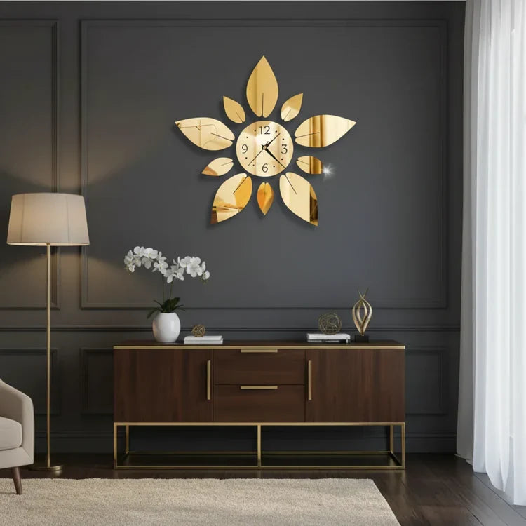 3D Mirrored Acrylic Flower Wall Clock | DIY Modern Petal Decor