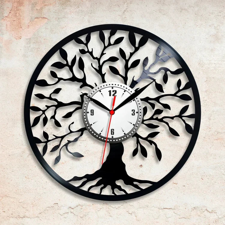 Premium Acrylic Tree of Life Wall Clock | Large Black Silhouette Decor