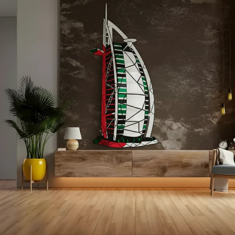 Geometric Burj Al Arab UAE Flag Acrylic Wall Art – Office Decor