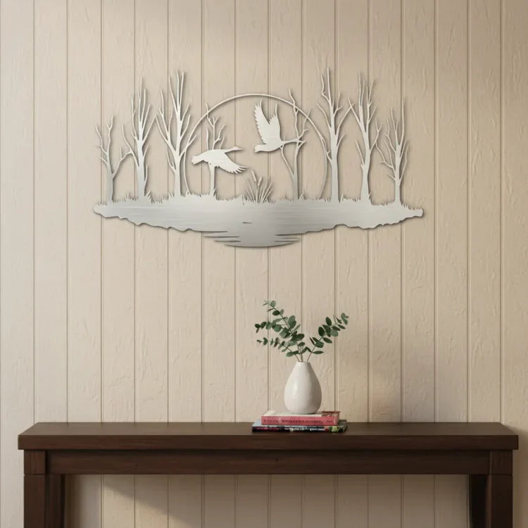 Tranquil "Ducks in Flight" Black Acrylic Wall Art – Wetland Nature
