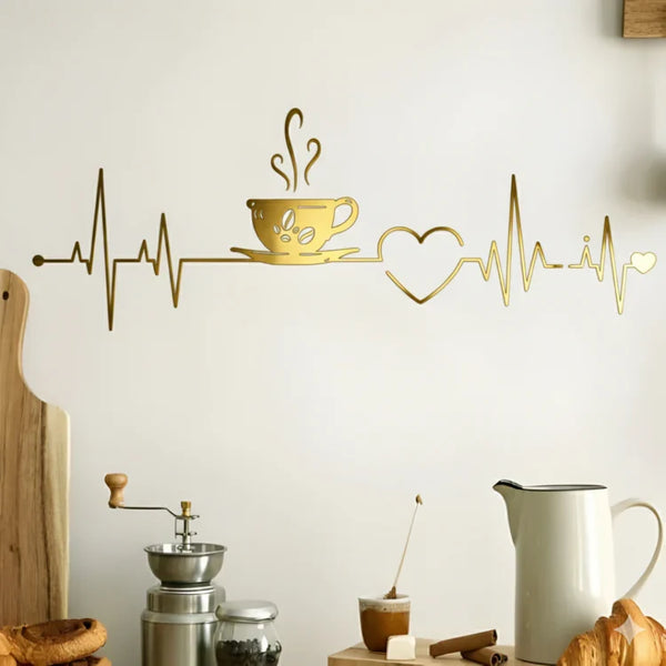 Coffee Cup Heart ECG Acrylic Wall Decal