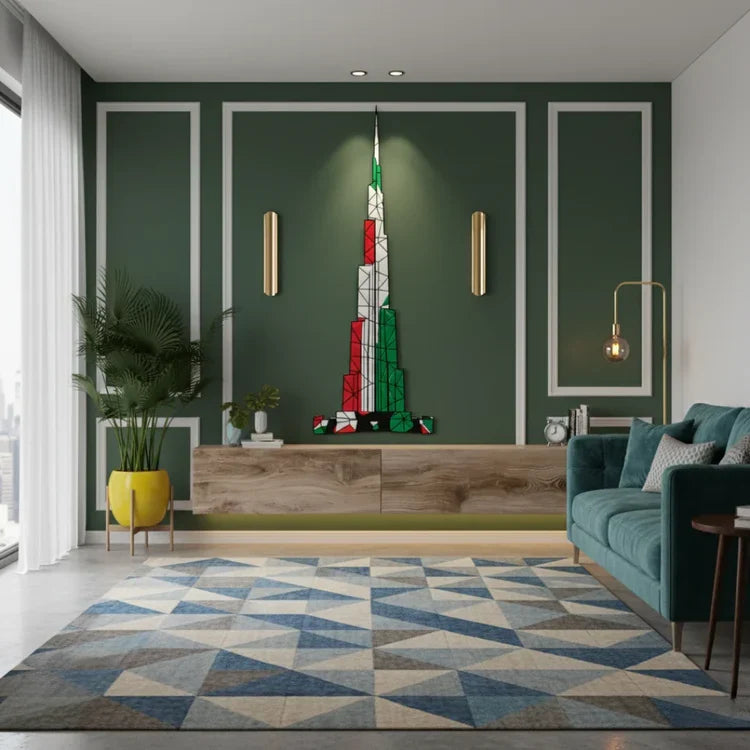 Geometric Burj Khalifa UAE Flag Acrylic Wall Art – Office Decor