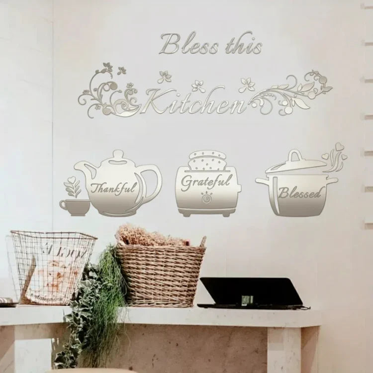 "Bless This Kitchen" Cooker Teapot Acrylic Wall Decal