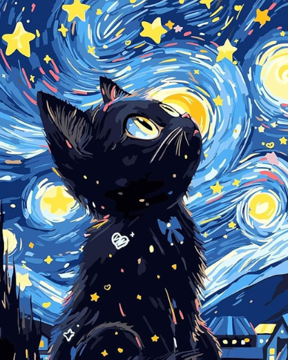 Starry Night Cat Wall Art