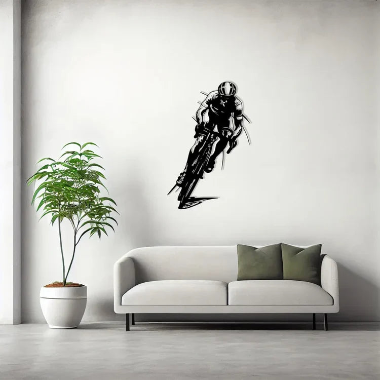 Dynamic Acrylic Road Cyclist Wall Art Silhouette – Abstract Racing Design