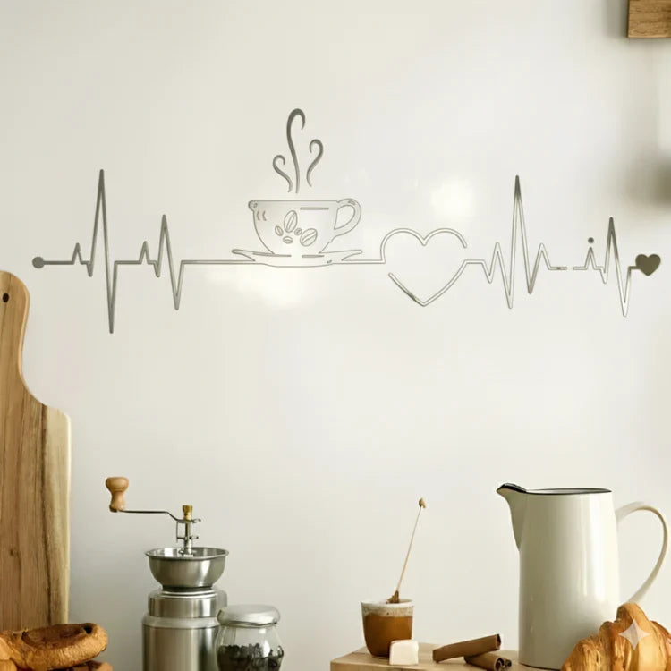 Coffee Cup Heart ECG Acrylic Wall Decal